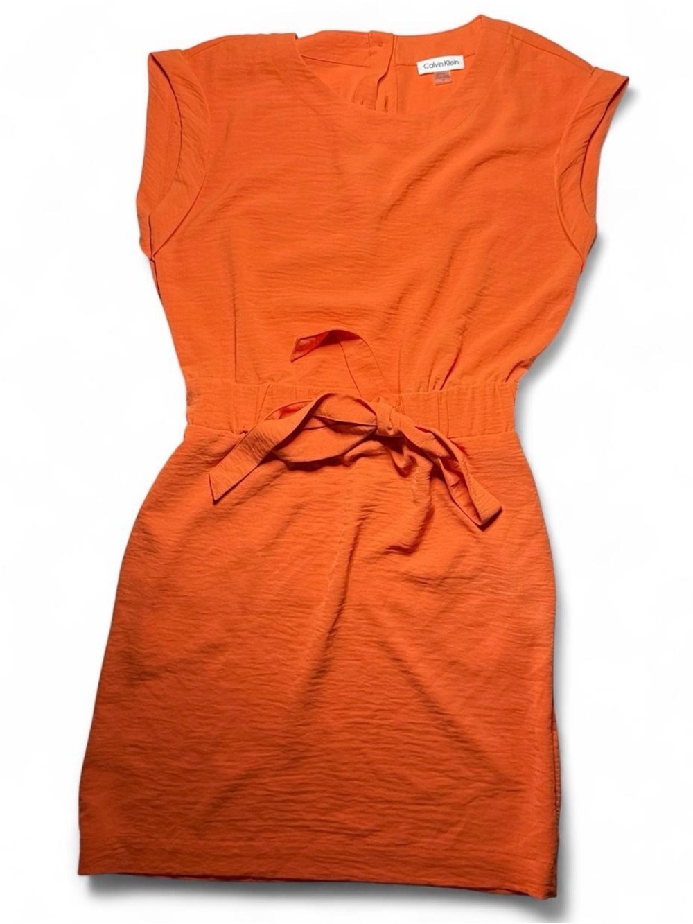 Calvin Klein Bright Orange Cap Sleeve Belted Mini Dress